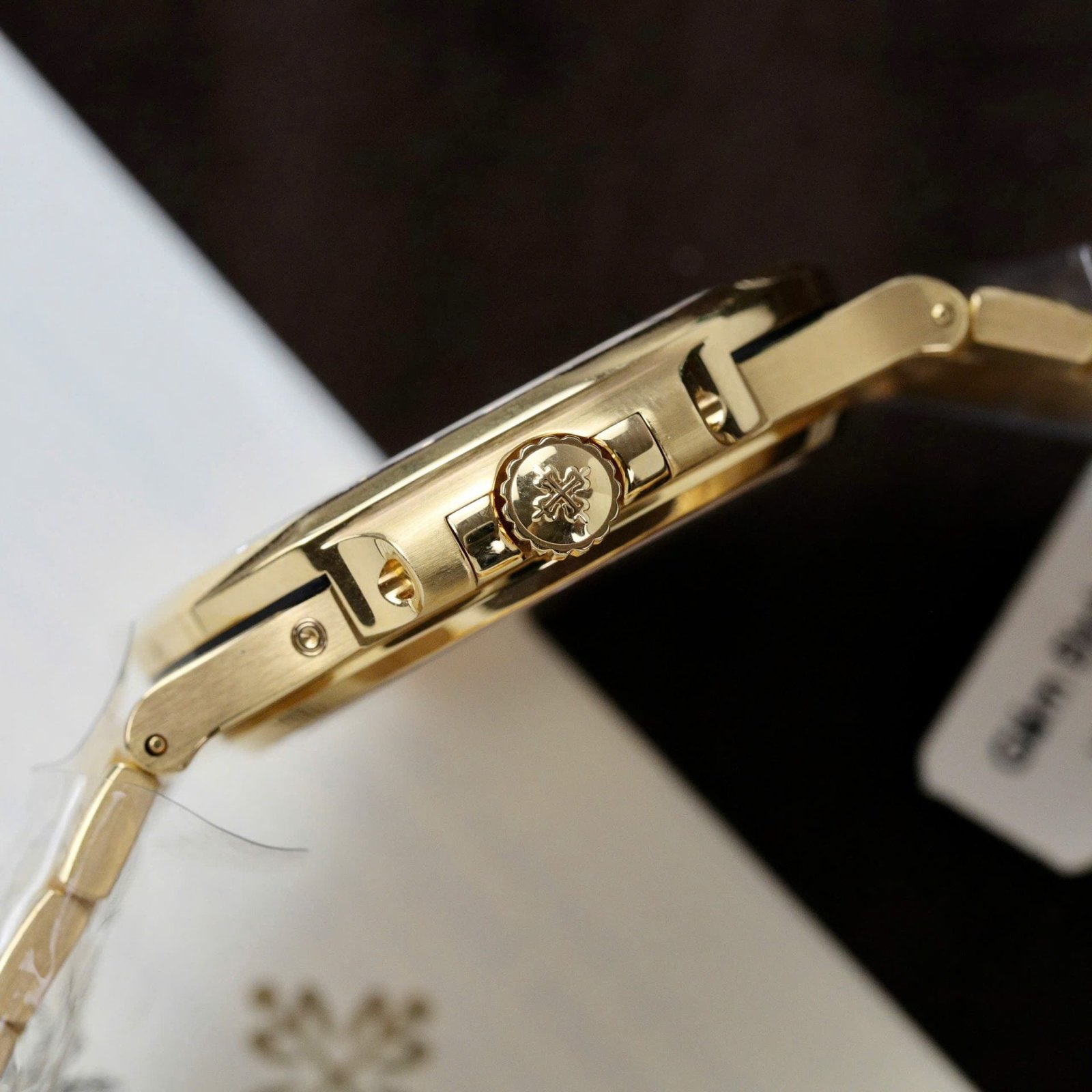 Patek Philippe Nautilus 5724R Brown Dial Watch 18K Gold Wrapped + Diamonds Moissanite Baguette 40mm - Image 5