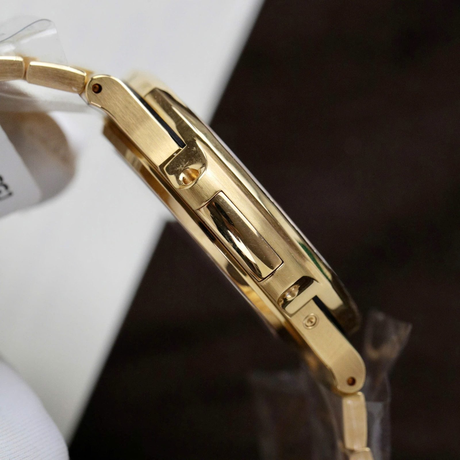 Patek Philippe Nautilus 5724R Brown Dial Watch 18K Gold Wrapped + Diamonds Moissanite Baguette 40mm - Image 6