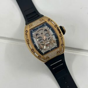 Richard Mille Watch RM052 Rose Gold Skull Rubber Strap 42mm
