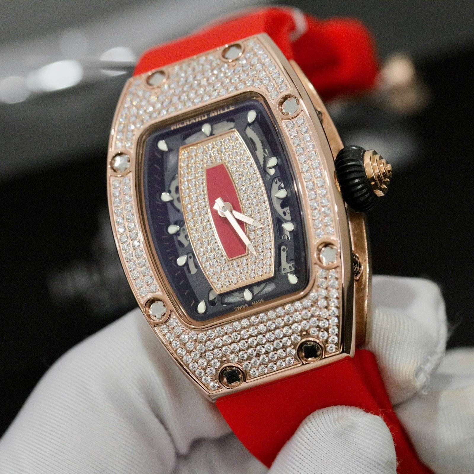 Richard Mille RM007 Watch Moissanite Diamonds Red 36mm - Image 4