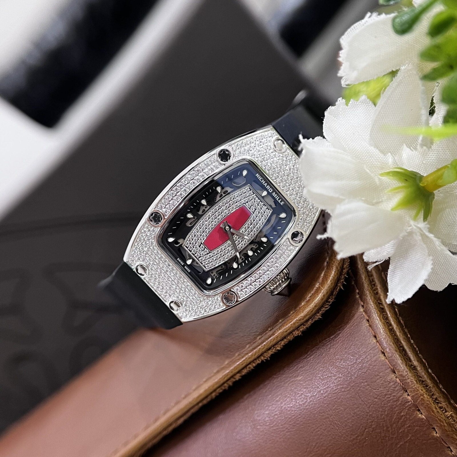 Richard Mille Watch RM007 Red Dial Rubber Strap 36mm