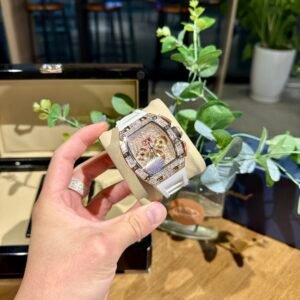 Richard Mille RM011 Watch Full Diamond White Rubber Strap 44mm