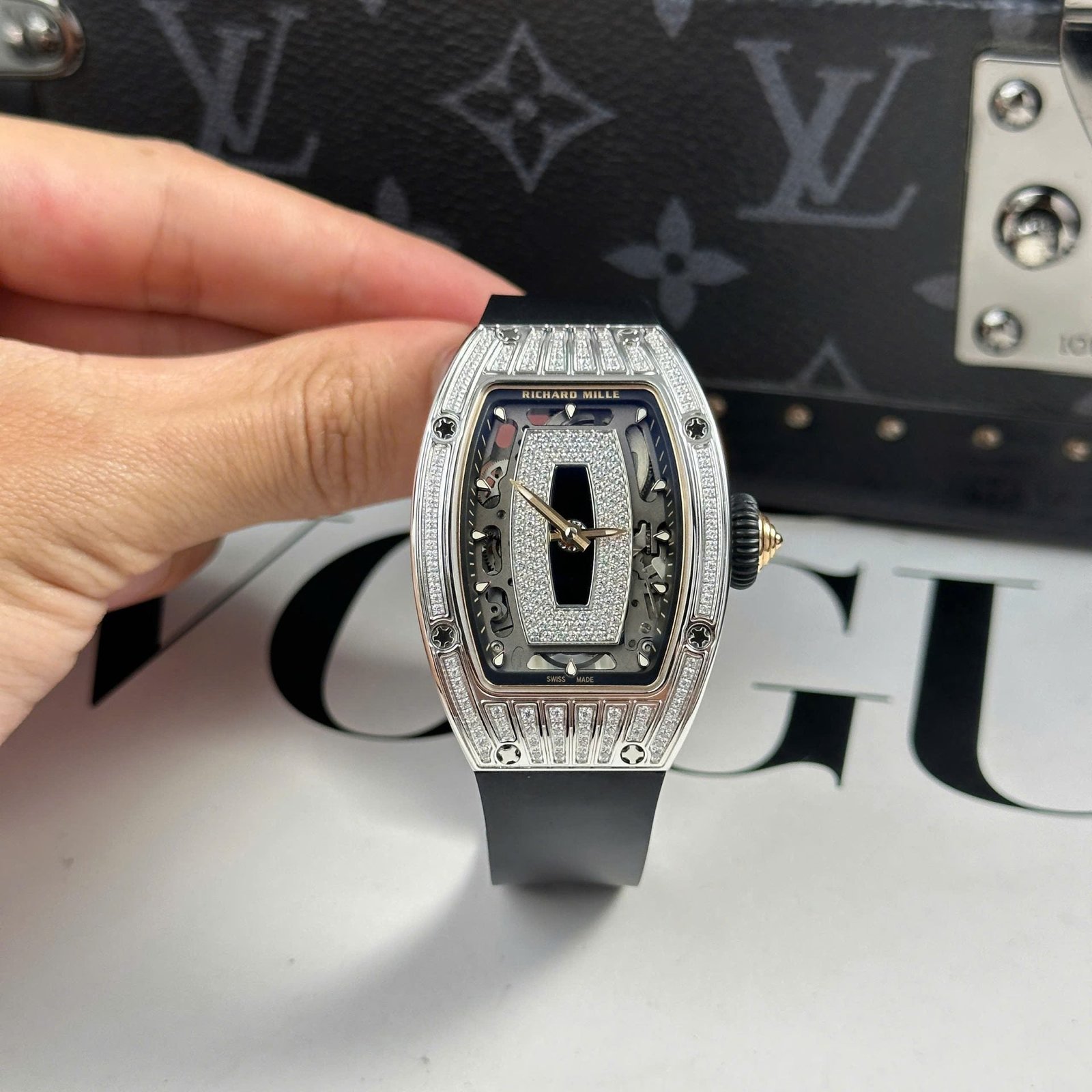 Richard Mille RM07-01 Watch Diamonds Black Rubber Strap 36mm