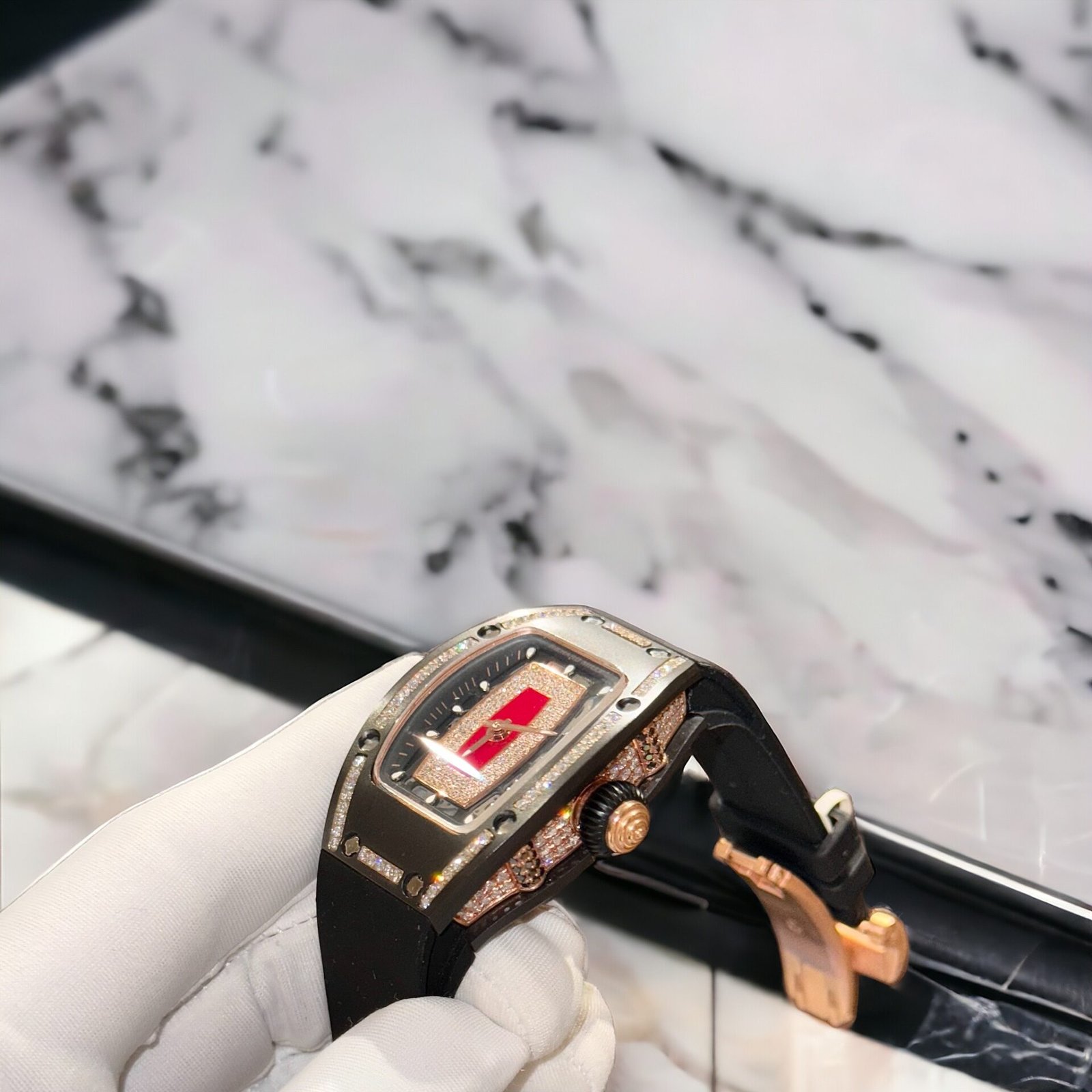 Richard Mille RM07 Watch Gold Wrapped With Natural Diamond 36mm