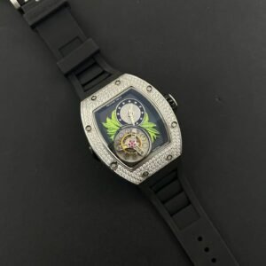 Richard Mille RM19-02  Watch Full Diamonds CZ Rubber Strap 44mm