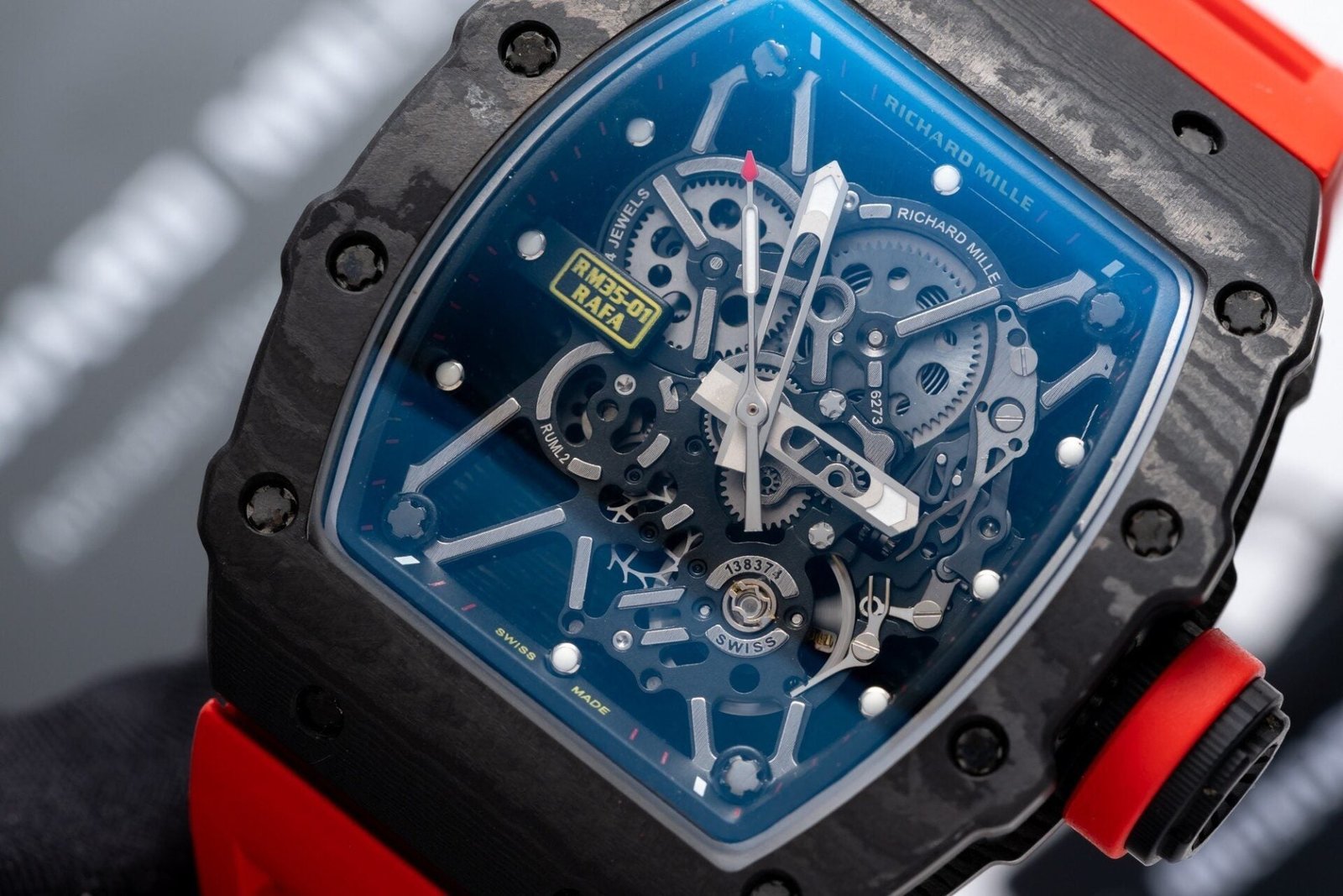 Richard Mille RM35-01 Watch Red Rubber Strap 45mm - Image 3