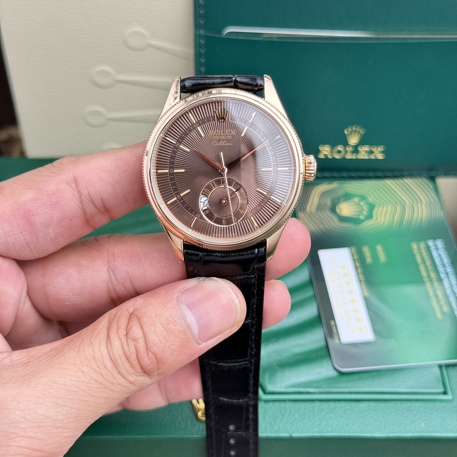 Rolex Watch Cellini 50525 Chocolate Dial Leather Strap 39mm