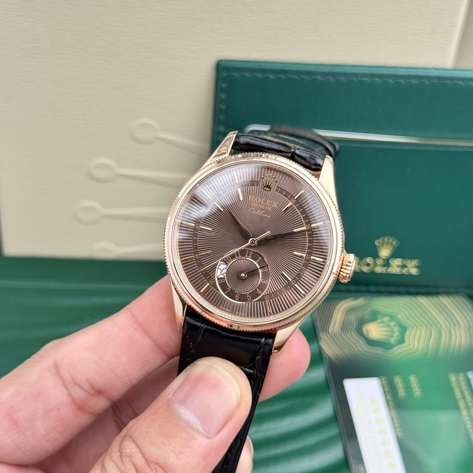 Rolex Watch Cellini 50525 Chocolate Dial Leather Strap 39mm - Image 3