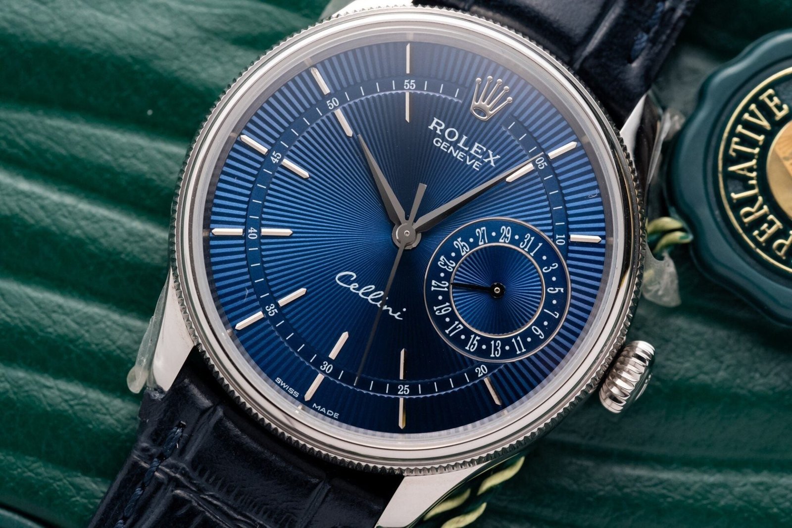 Rolex Watch Cellini Date 50519 Blue Dial Leather Strap 39mm - Image 4