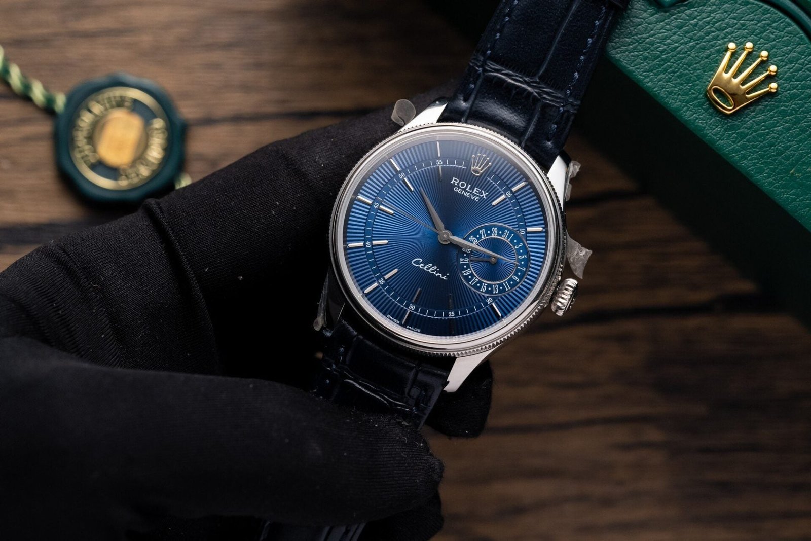 Rolex Watch Cellini Date 50519 Blue Dial Leather Strap 39mm - Image 3