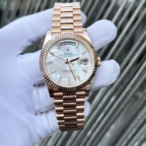 Rolex Watch Day-Date Mother Of Pearl Dial Moissanite Gold Wrapped 40mm