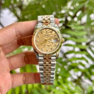 Rolex DateJust 18K Gold Wrapped Watch Palm Leaf Dial 36mm