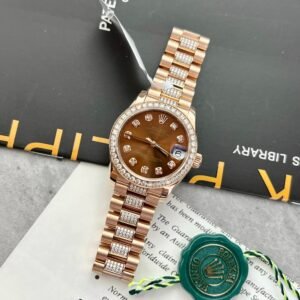 Rolex DateJust Gold Wrapped Moissanite Watch With Chocolate Dial 31mm