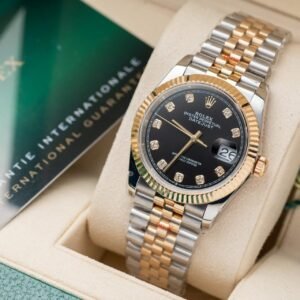 Rolex Date Just Black Dial Gold Wrapped Watch 36mm