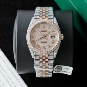 Rolex DateJust Watch 18K Gold Wrapped + Full Moissanite Diamonds 36mm