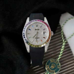Rolex DateJust Rainbow Watch Rubber Strap 41mm