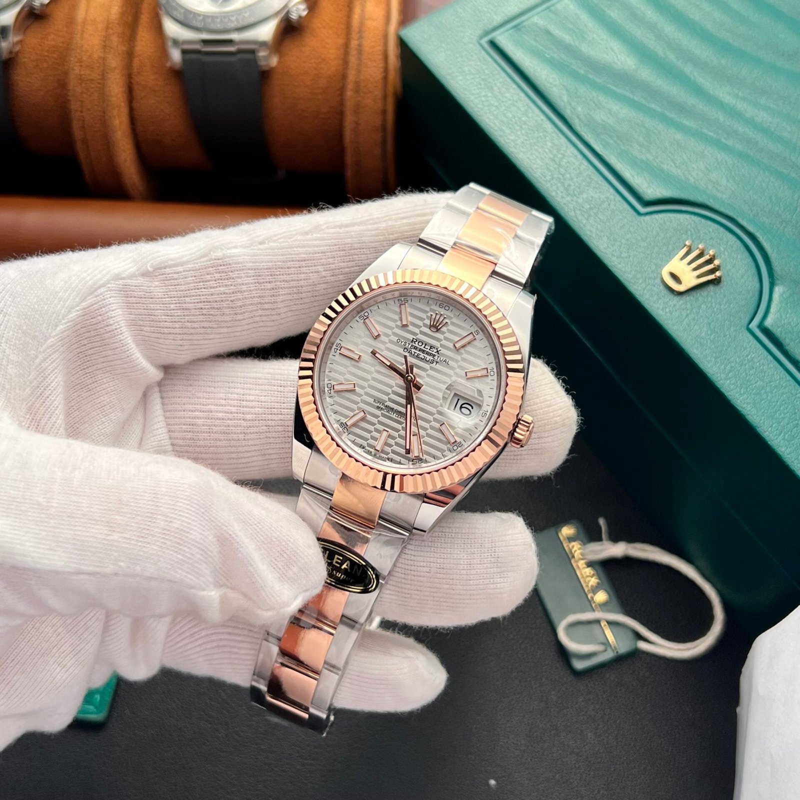 Rolex DateJust Silver Gold Dial Watch Demi 41mm - Image 3