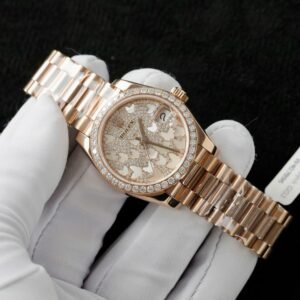 Rolex DateJust Butterfly Dial Watch Rose Gold Wrapped 18K + Diamonds Moissanite 31mm