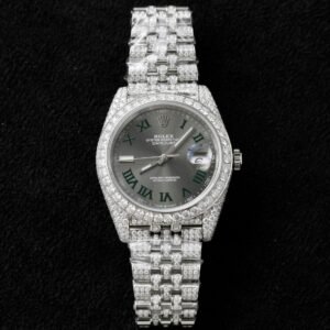 Rolex DateJust Watch Dial Wimbledon Full Moissanite Diamonds 41mm