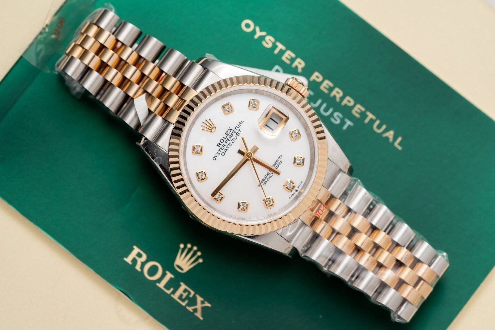 Rolex Watch Date Just Mother Of Pearl Dial Gold Wrapped 36mm - Image 3