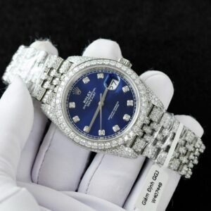 Rolex DateJust Blue Dial Watch Moissanite Diamonds 36mm