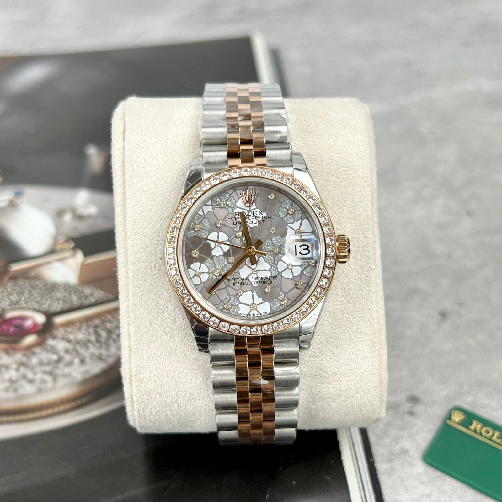 Rolex DateJust Watch Flower Dial With Diamond Bezel 31mm
