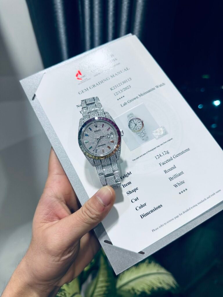 Rolex Date Just Rainbow Watch Moissanite Diamonds 41mm