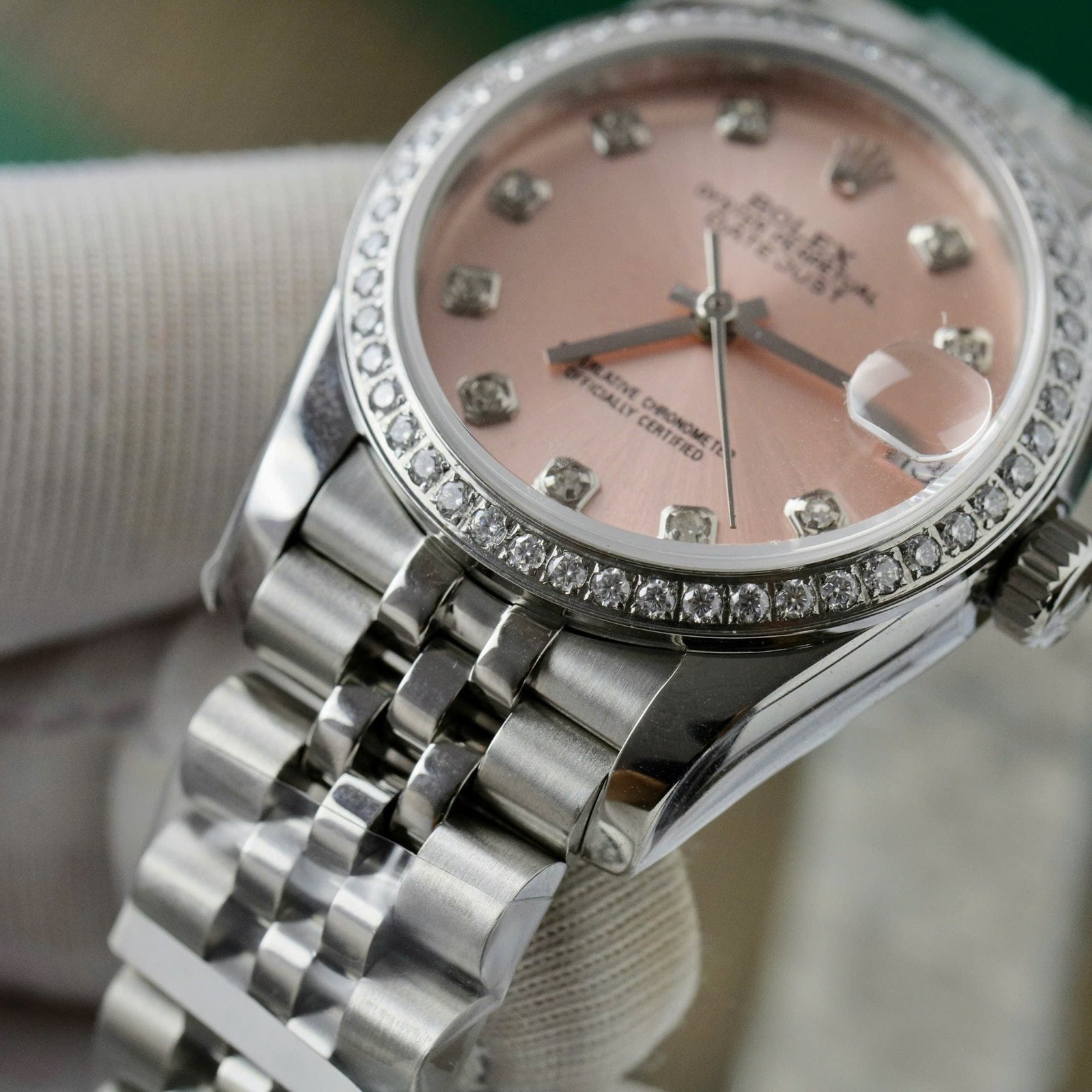 Rolex Date Just Watch Womens Pink Dial Moissanite Diamonds 31mm - Image 5
