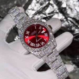 Rolex Watch DateJust Supreme Moissanite Diamonds Red Dial 41mm