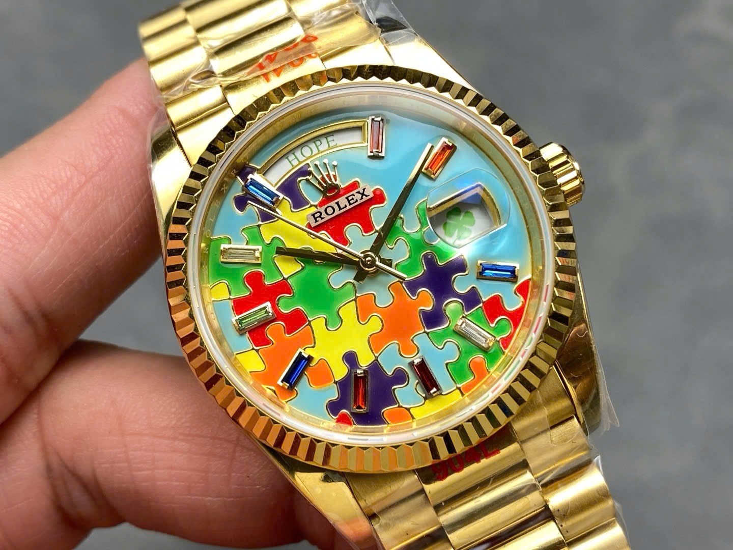 Rolex Day-Date 128238 Puzzle Emoji Jigsaw Motif Dial Watch 36mm - Image 2
