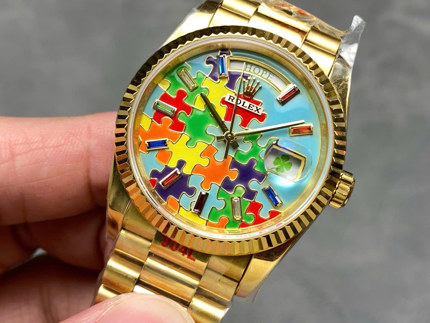 Rolex Day-Date 128238 Puzzle Emoji Jigsaw Motif Dial Watch 36mm - Image 3