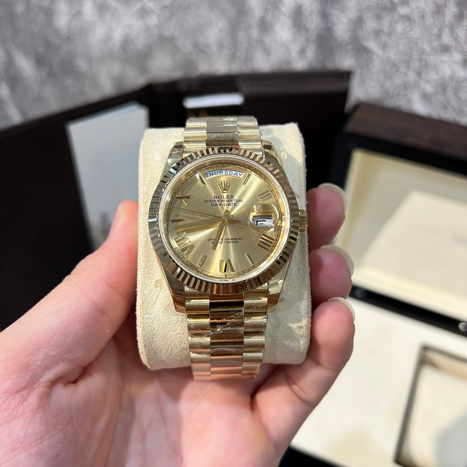 Rolex Day-Date 228238 Watch Yellow Champagne Dial Refined 166 gr 40mm