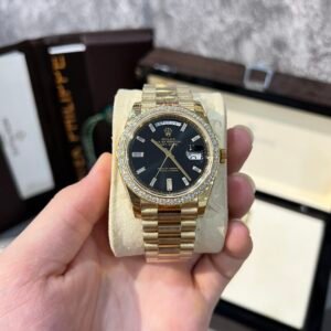 Rolex Day-Date 228238 Watch Black Dial Refined Moissanite Diamond 40mm