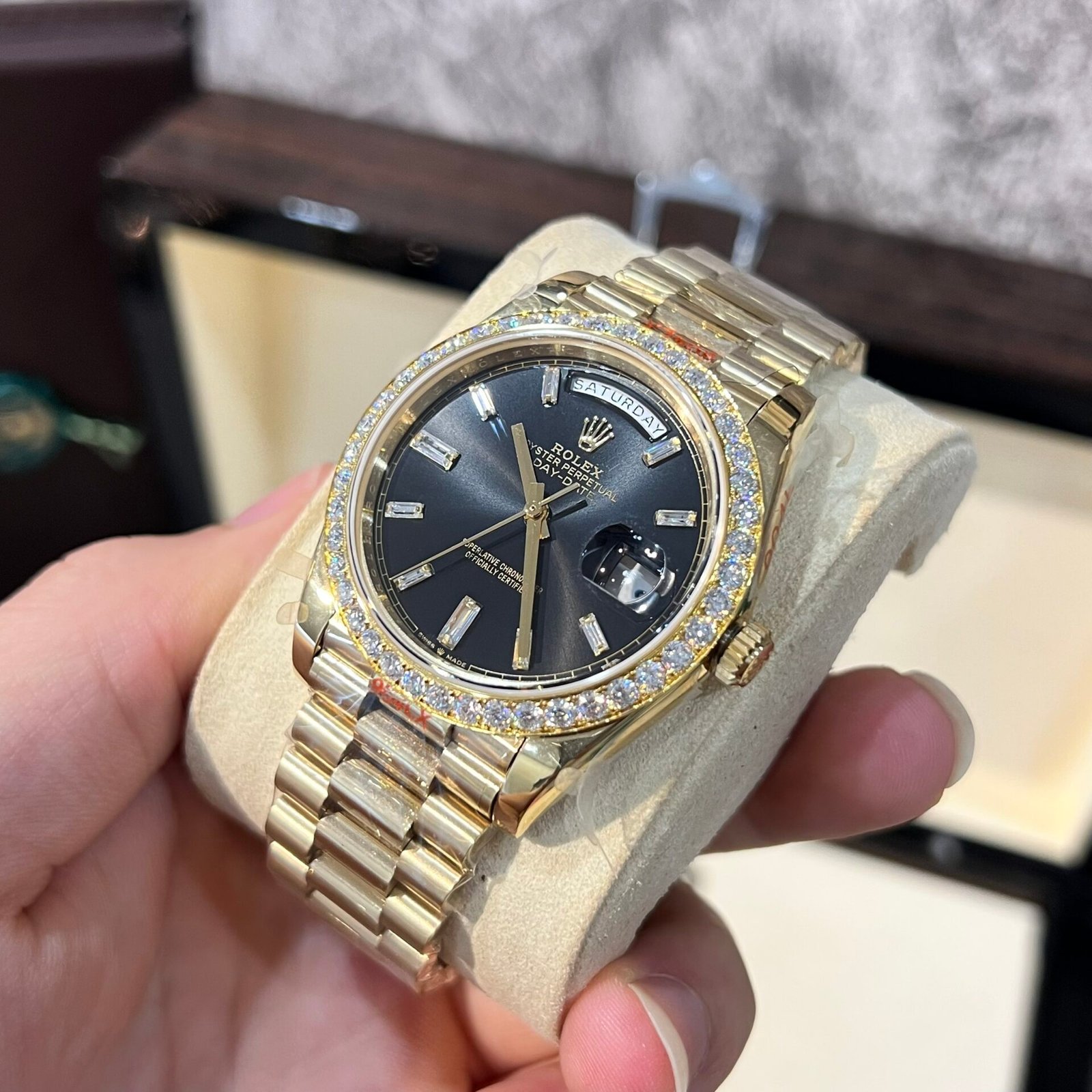 Rolex Day-Date 228238 Watch Black Dial Refined Moissanite Diamond 40mm - Image 3