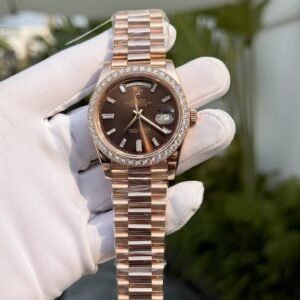 Rolex Watch Day-Date Gold Wrapped Moissanite Diamonds Dial Chocolate 40mm