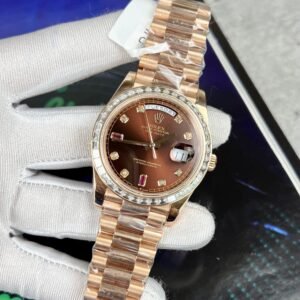 Rolex Day-Date Gold Wrapped Watch With Moissanite Ruby Red Diamond 40mm