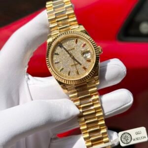 Rolex Day-Date Solid Gold Wrapped Watch With Moissanite 40mm