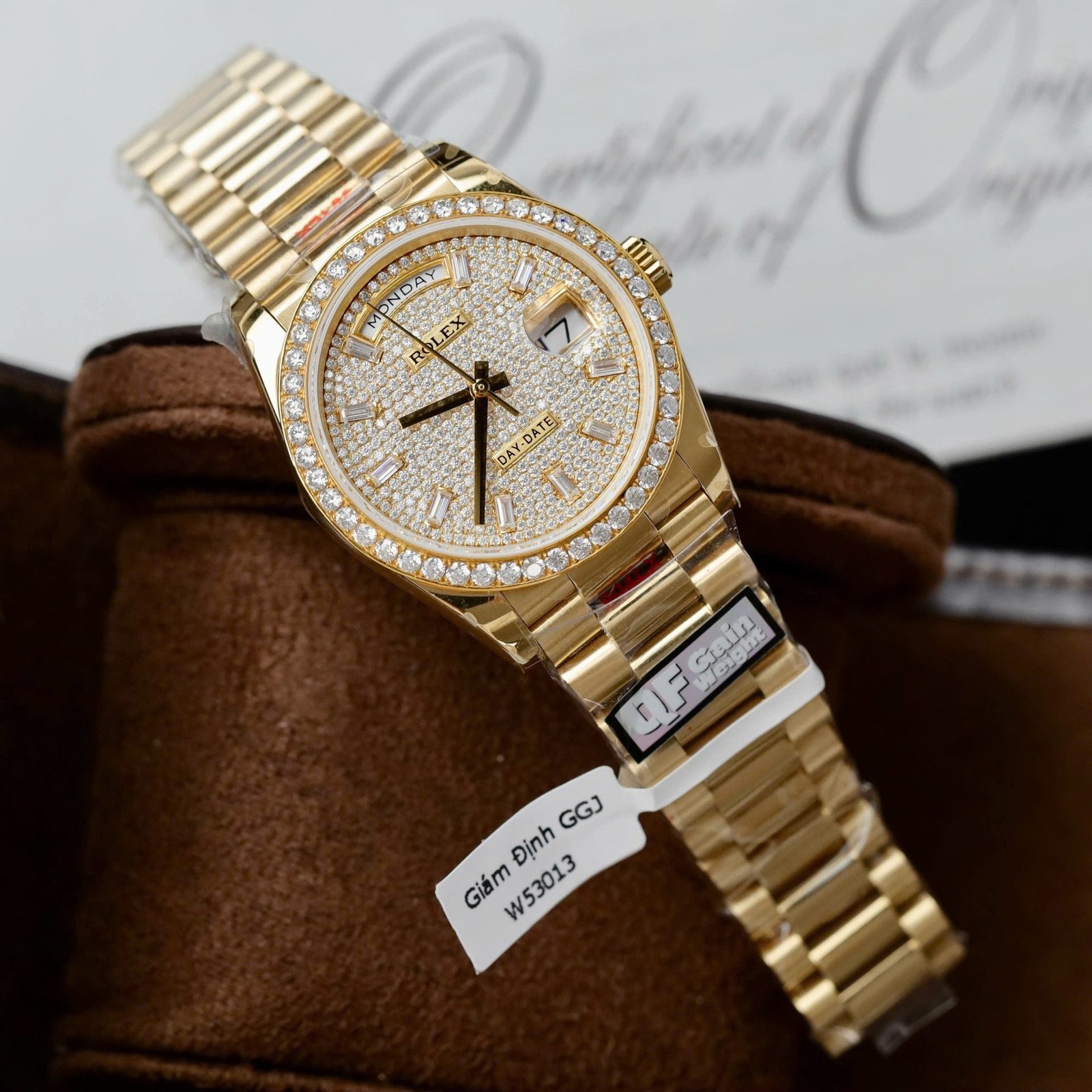 Rolex Day-Date Watch 18K Gold Wrapped + Moissanite Diamonds 36mm