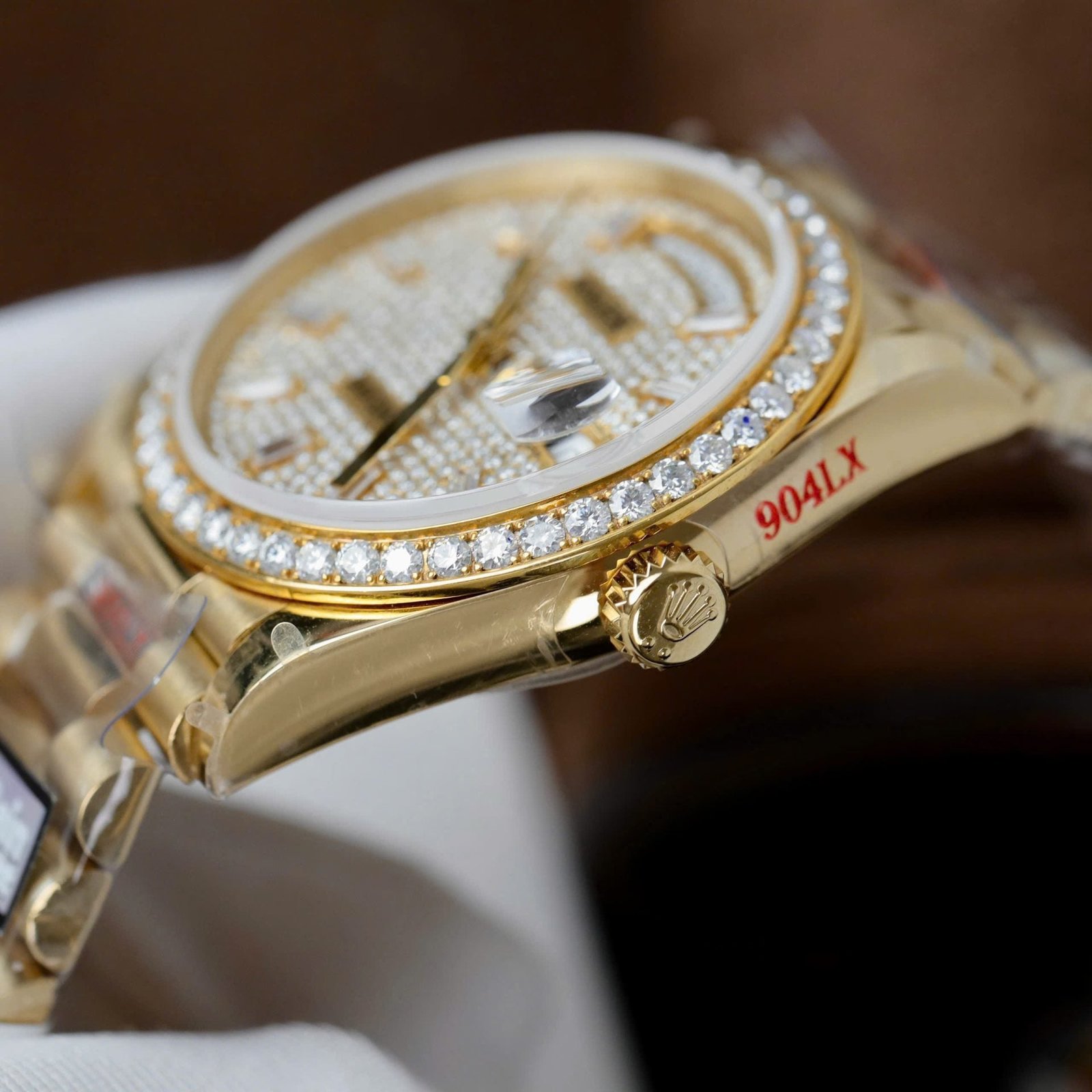 Rolex Day-Date Watch 18K Gold Wrapped + Moissanite Diamonds 36mm - Image 5