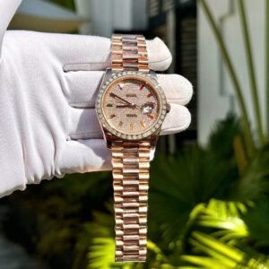 Rolex Day-Date Watch Gold Wrapped End Moissanite Diamonds Baguette 40mm