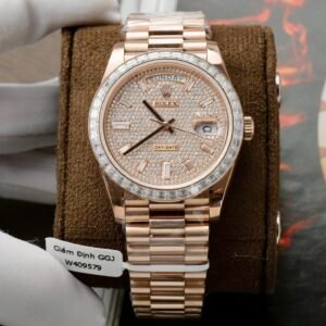 Rolex Day-Date Gold Wrapped + Moissanite Baguette Diamonds Watch 40mm