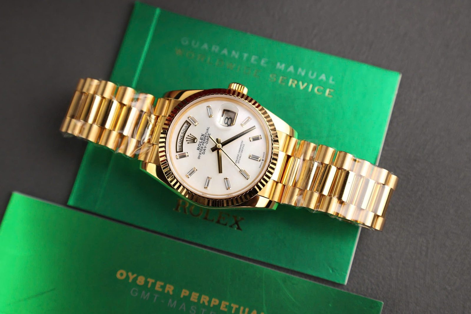 Rolex Day-Date Watch Dial Mother Of Pearl Gold Wrapped 36mm - Image 7