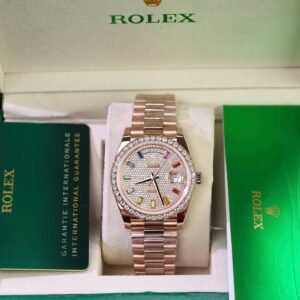 Rolex Day-Date Watch Moissanite Diamonds + 18K Gold Wrapped 40mm