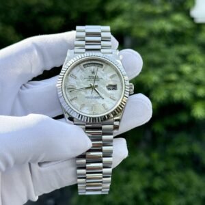 Rolex Day-Date Watch Custom Mother Of Pearl & Moissanite Diamonds Baguetee 40mm