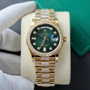Rolex Day-Date Dial Green Ombre Watch Gold Wrapped + Diamonds Moissanite 36mm