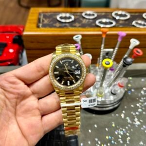 Rolex Day-Date Watch Black Dial Moissanite Diamonds 40mm