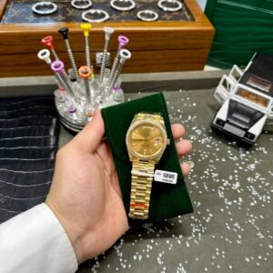 Rolex Day-Date Watch Yellow Dial Moissanite Diamonds 40mm