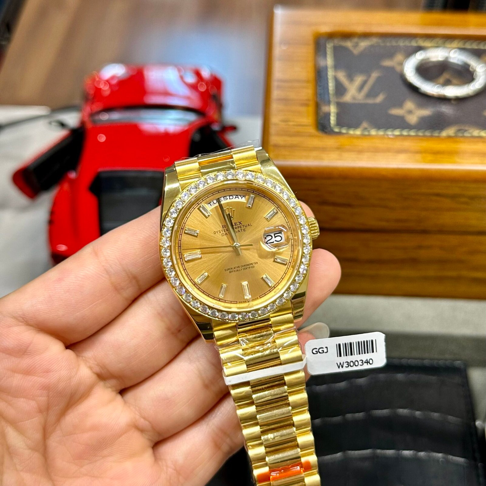 Rolex Day-Date Watch Yellow Dial Moissanite Diamonds 40mm - Image 2