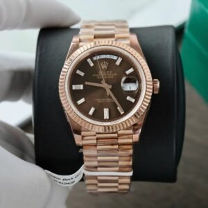 Rolex Day-Date Chocolate Dial Watch Gold Wrapped + Moissanite Dial 40mm