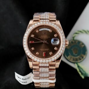 Rolex Day-Date Chocolate Dial Watch Gold Wrapped + Moissanite Diamonds 36mm